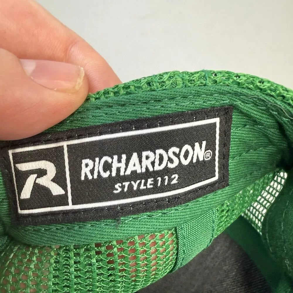 Richardson 112 Trucker Hat Leaf Logo Leather Patch Charcoal Green Snapback NEW